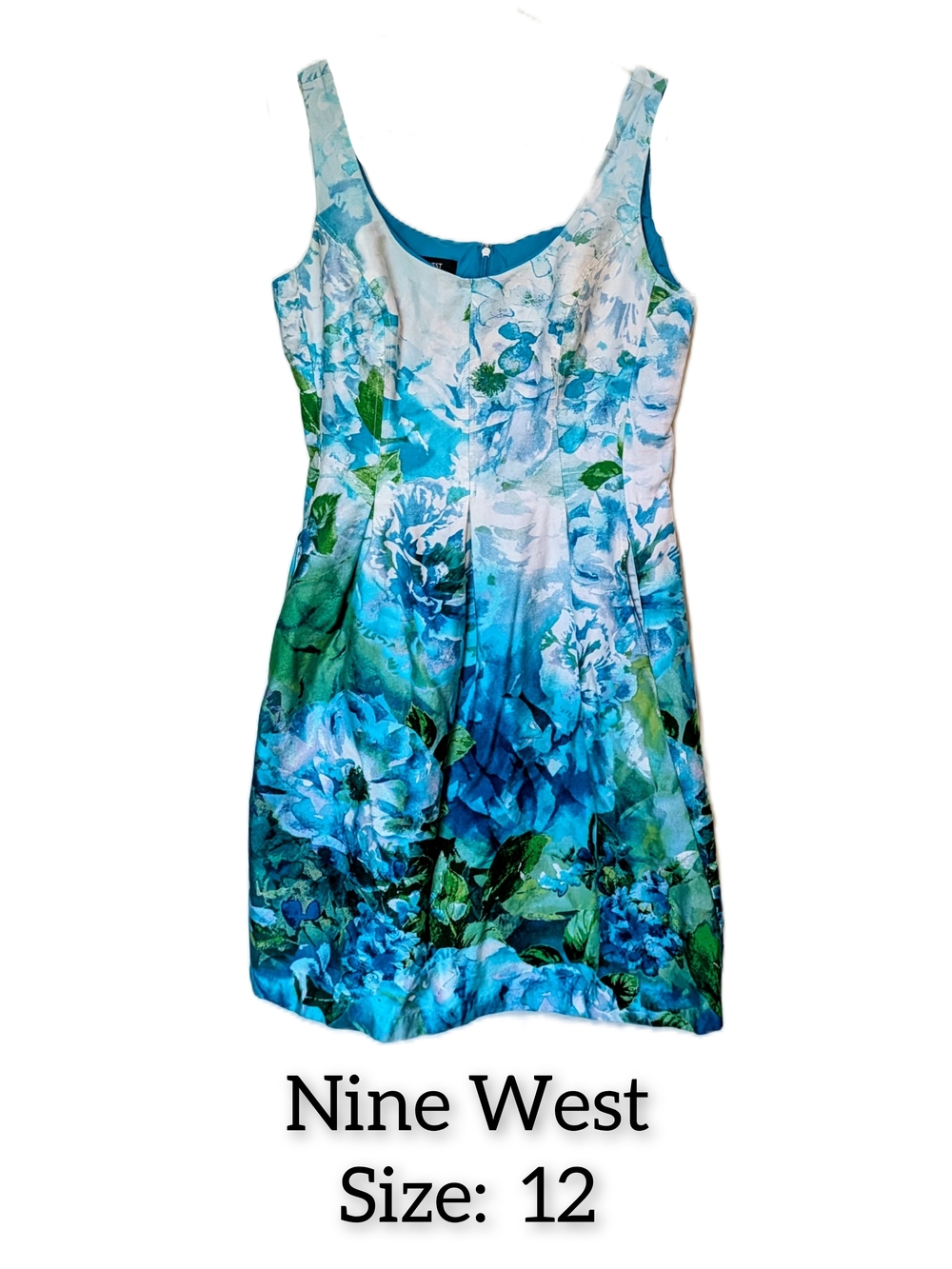 Nine West Blue and Green Floral Midi Dress